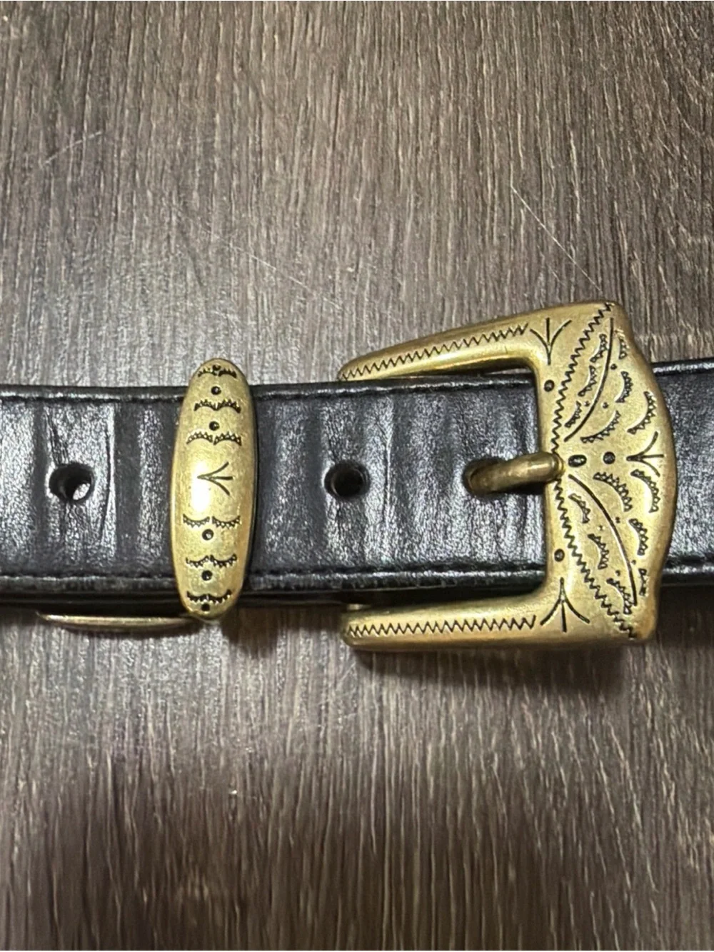 Vintage 1991 Brighton Black Leather Belt Women’s Gold Medallion Buckle 35”